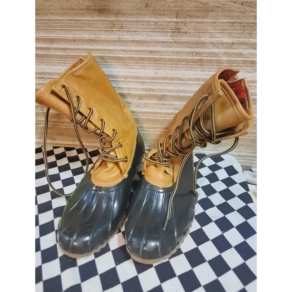 Flurry Women's Duck Boots Size 8.5 Tan Black Lace‎ Up Zip Plaid Lined